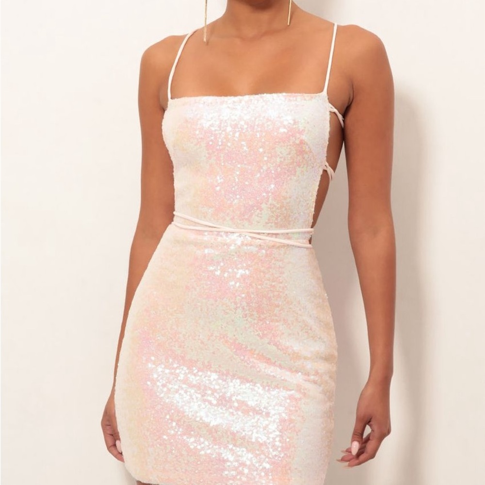 Lucy in the Sky Iridecent Sequin Lace Up Back Dress
